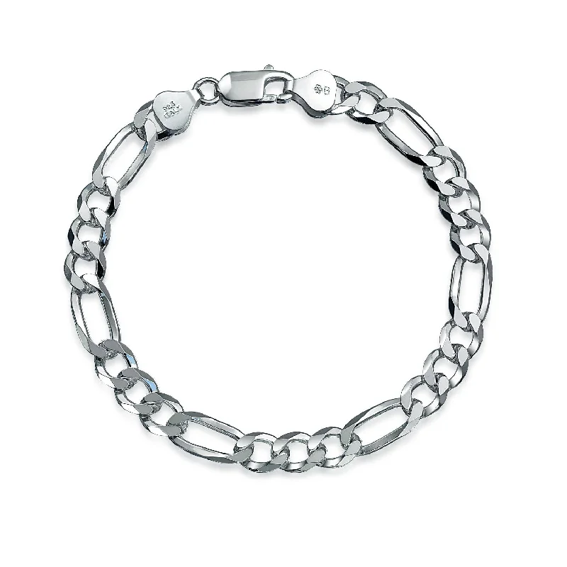 Ladies bracelets limited run designs-Men's  Sterling Silver Figaro Chain Link Bracelet Heavy 180 Gauge Nickel-Free Italy