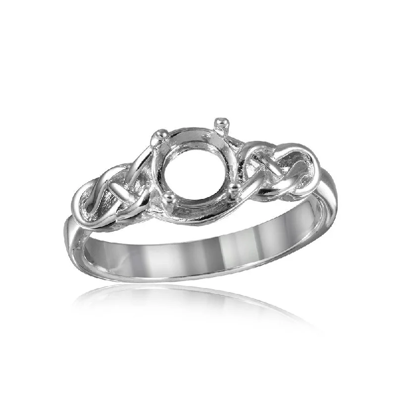 Ladies rings handcrafted luxury styles-Silver 925 Rhodium Plated Knot Shank Single Stone Mounting Ring - BGR00488