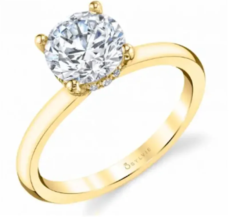 Ladies engagement rings worldwide appeal-14K Yellow Gold 0.12ctw Diamond Hidden Halo Engagement Ring Mounting