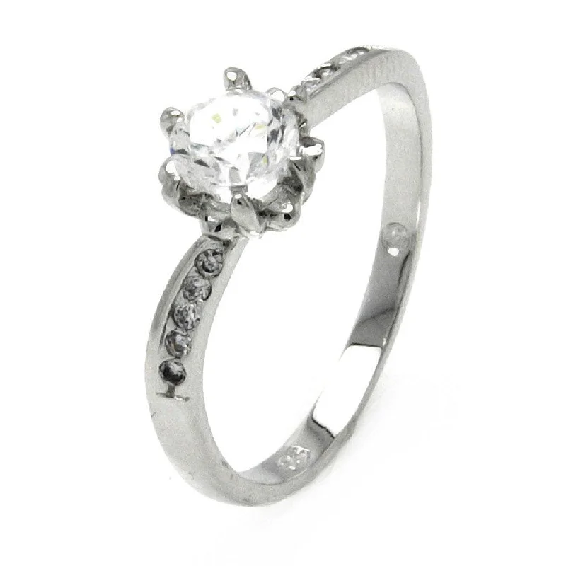 Ladies rings retro charm designs-Silver 925 Rhodium Plated Clear Round Center CZ Bridal Ring - BGR00513