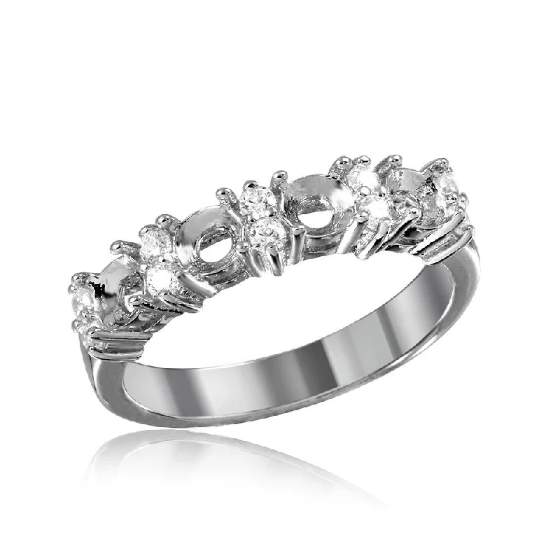 Ladies rings heavy duty rings-Silver 925 Rhodium Plated 4 Mounting Stone Ring with CZ - BGR01211