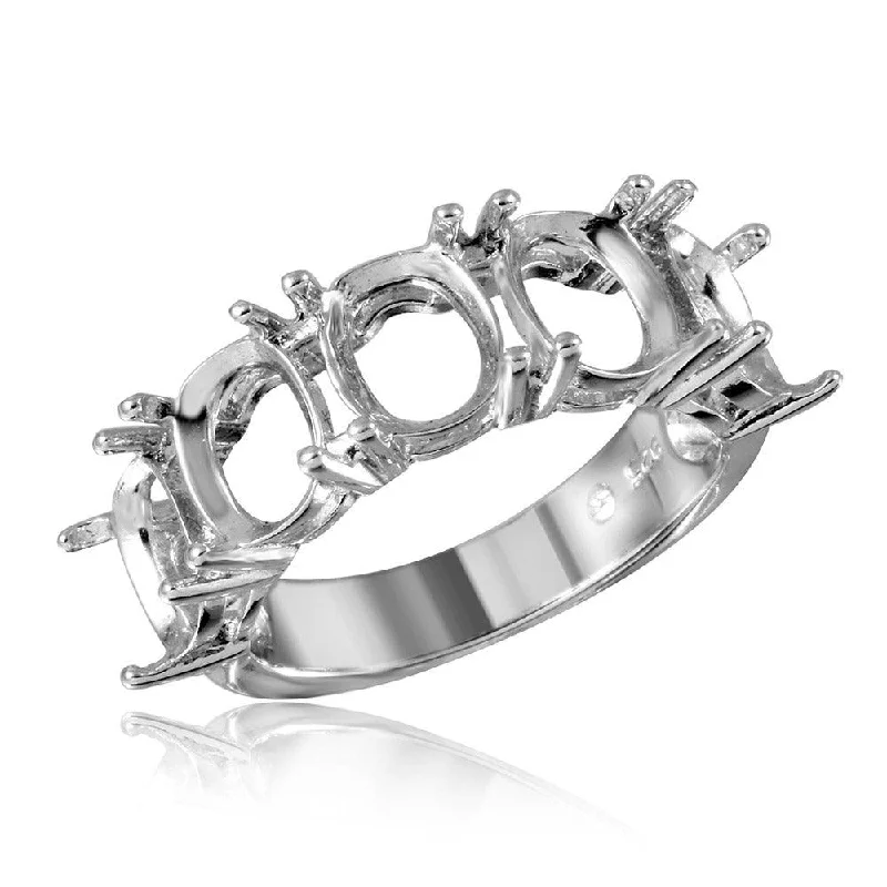 Ladies rings jade decorative pieces-Silver 925 Rhodium Plated Open Shank 5 Stones Mounting Ring - BGR01199