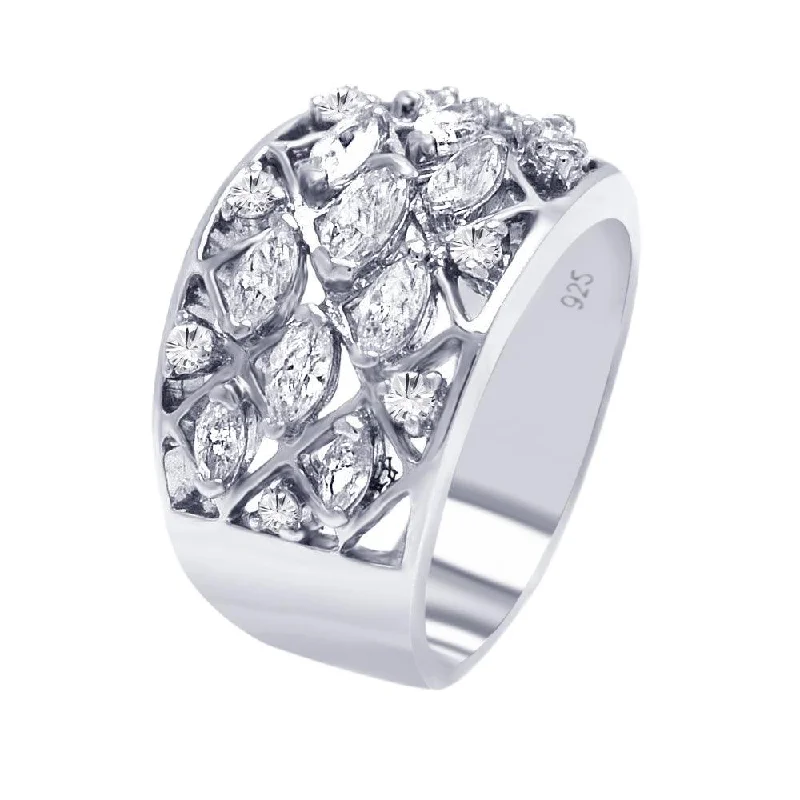 Ladies rings trendy stacking options-Silver 925 Rhodium Plated Multi CZ Mesh Ring - AAR0060