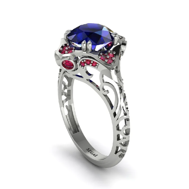 Ladies engagement rings luxurious bands-Sapphire Ornate Filigree Engagement Ring - Evie No. 60