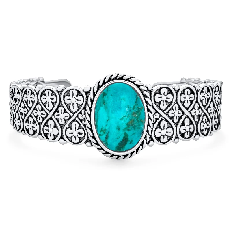 Ladies bracelets architectural style designs-Southwestern Turquoise Gemstone Cuff Bracelet with Sterling Silver Lattice Design