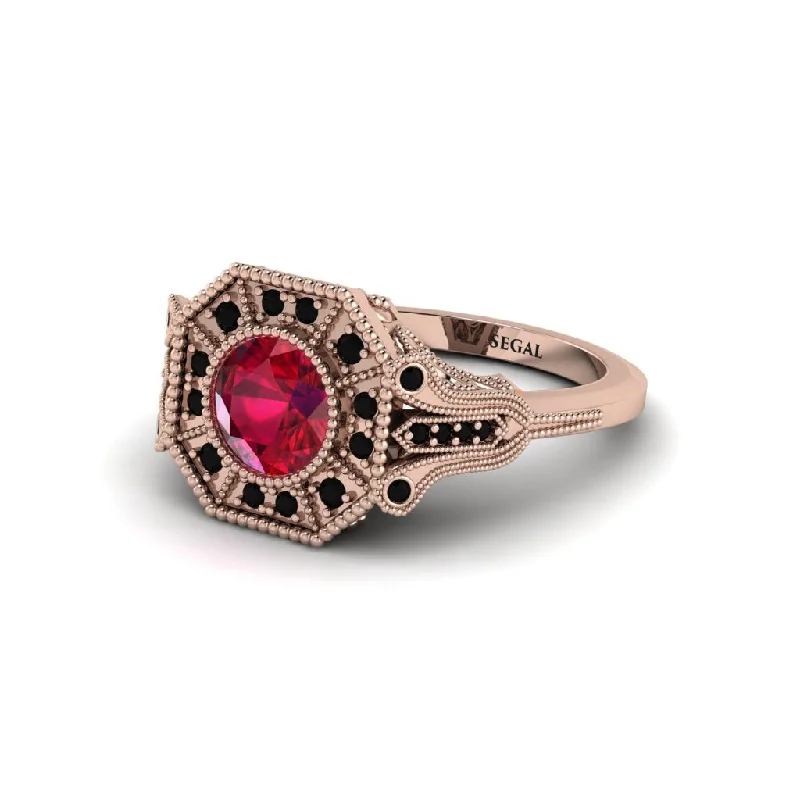 Ladies engagement rings winter halo styles-Ruby 14K Gold Art Deco Engagement Ring - Erin No. 41