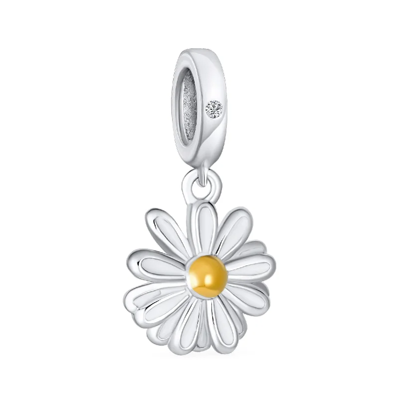 Ladies bracelets smooth surface bracelets-White Sunflower Daisy Charm Bead 14K Gold Plated Sterling Silver for Bracelets