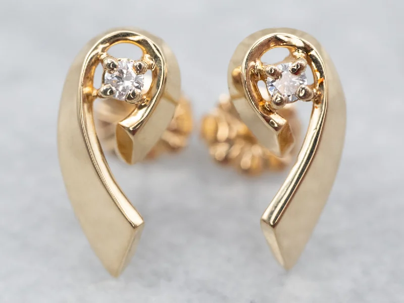 Ladies earrings contemporary classic designs-Pretty Diamond Ribbon Stud Earrings