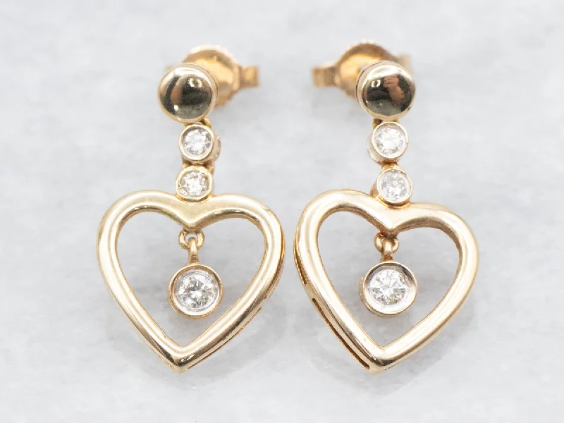 Ladies earrings office-friendly elegance-Swinging Diamond Heart Drop Earrings