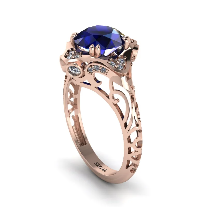 Ladies engagement rings winter diamond styles-Sapphire Ornate Filigree Engagement Ring - Evie No. 14