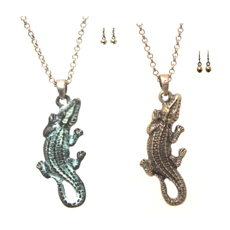 Ladies necklaces bohemian flair necklaces-Alligator Necklace w/ Earrings