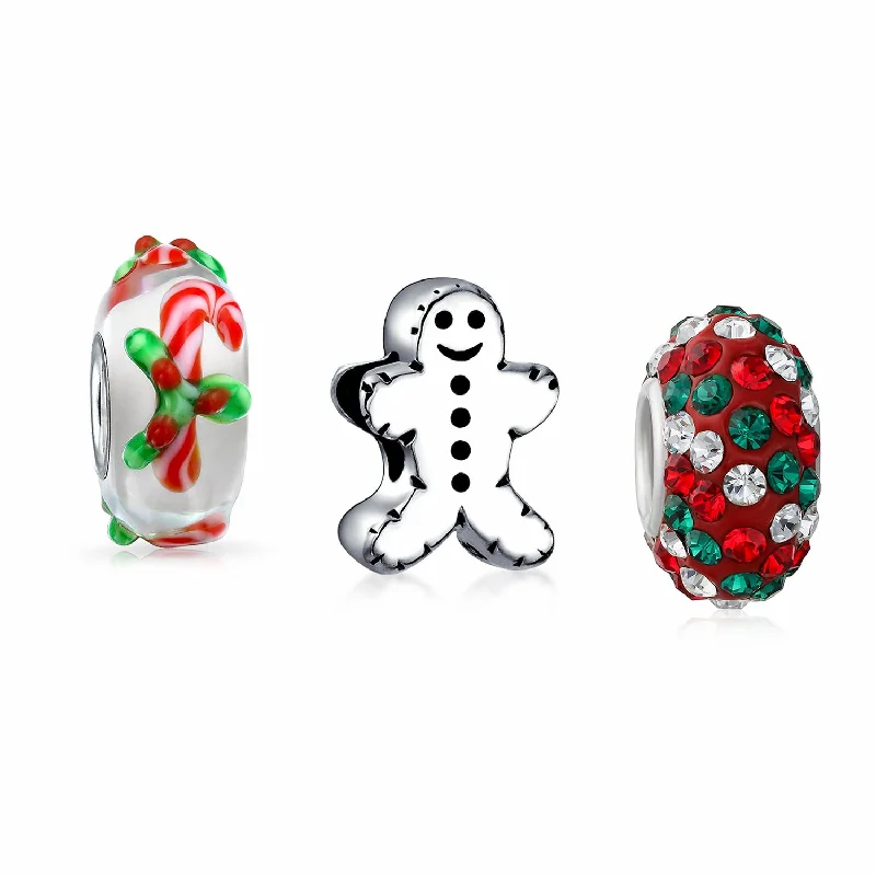 Ladies bracelets blue diamond designs-Christmas Charm Bead Set Gingerbread Candy Cane and Cookie for Bracelets