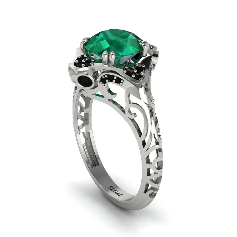 Ladies engagement rings rose-cut stones-Emerald Ornate Filigree Engagement Ring - Evie No. 36