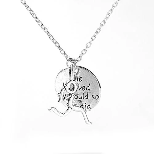 Ladies necklaces Mother’s Day treasures-SEXY SPARKLES Stick Figure Running Girl Necklace she belived she could so she did run, runner jewelry