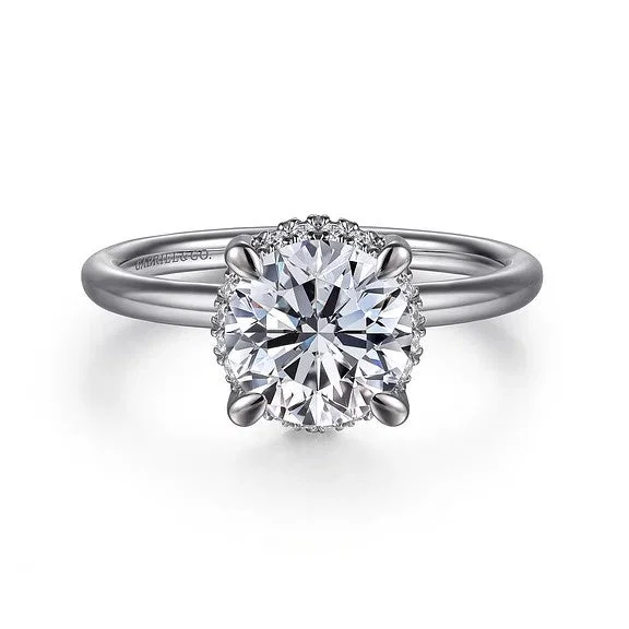 Ladies engagement rings premium choices-Seattle - 14K White Gold Round Hidden Halo Diamond Engagement Ring (Setting Only)