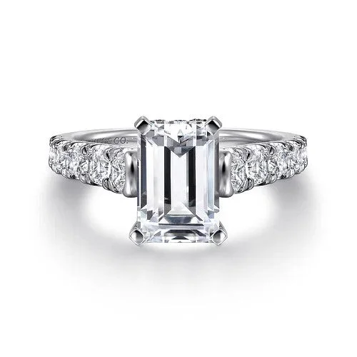 Ladies engagement rings heirloom diamonds-Piper - 14K White Gold Emerald Cut Diamond Engagement Ring (Setting Only)