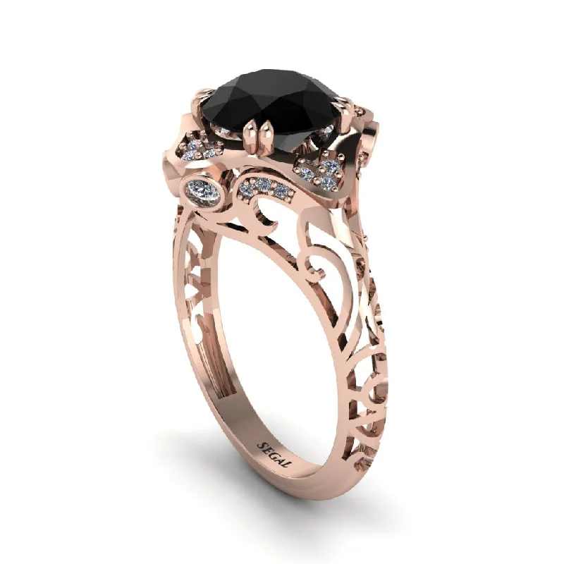 Ladies engagement rings raw gemstone cuts-Black Diamond Ornate Filigree Engagement Ring - Evie No. 8