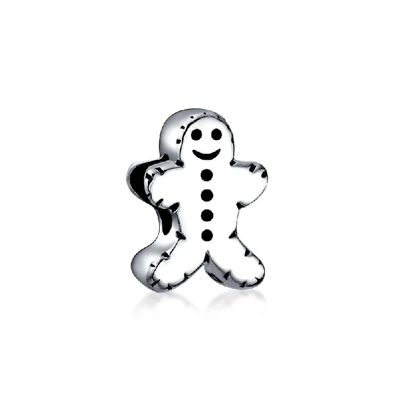 Ladies bracelets radiant shine designs-Christmas Charm Bead Gingerbread Man Cookie Shape Sterling Silver for Bracelets