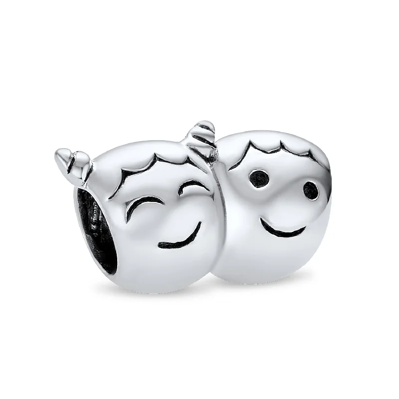 Ladies bracelets seasonal discount offers-BFF Smiling Pigtails Friendship Charm Bead Sterling Silver for European Bracelet