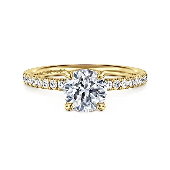 Ladies engagement rings delicate diamonds-Twain - 14K Yellow Gold Round Diamond Engagement Ring (Setting Only)