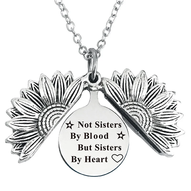 Ladies necklaces low maintenance styles-Not Sisters by Blood But Sisters by Heart Stainless Steel & Alloy Opens Sunflower Necklace…