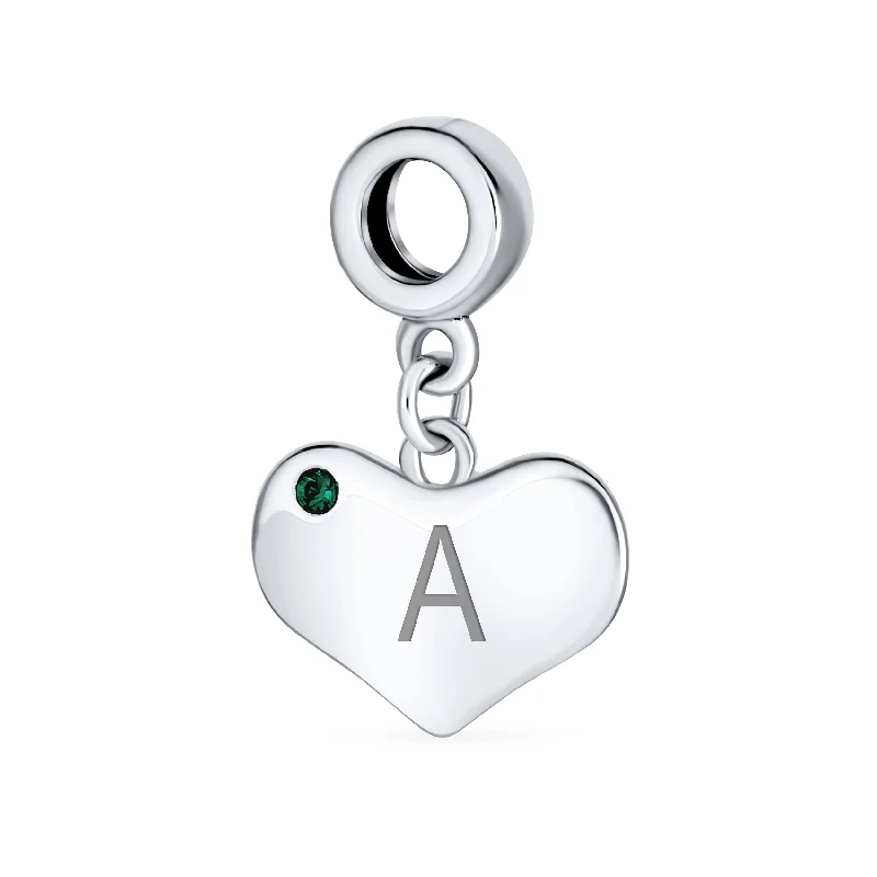 Ladies bracelets Thanksgiving gift styles-Initial Alphabet Bead Charm Simulated Emerald Heart Dangle for European Bracelet