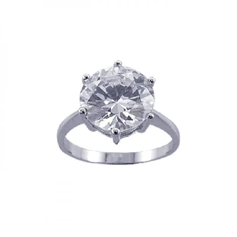 Ladies rings rotating gem designs-Silver 925 Rhodium Plated Large Center CZ Solitaire Ring - STR00600