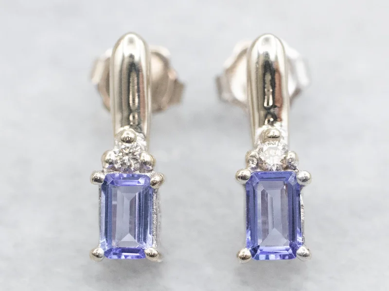 Ladies earrings red diamond styles-White Gold Tanzanite Earrings with Diamond Accents