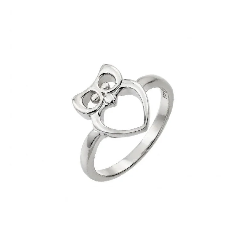 Ladies rings minimalist daily wear-Silver 925 Rhodium Plated Open Heart Owl Ring - STR01020