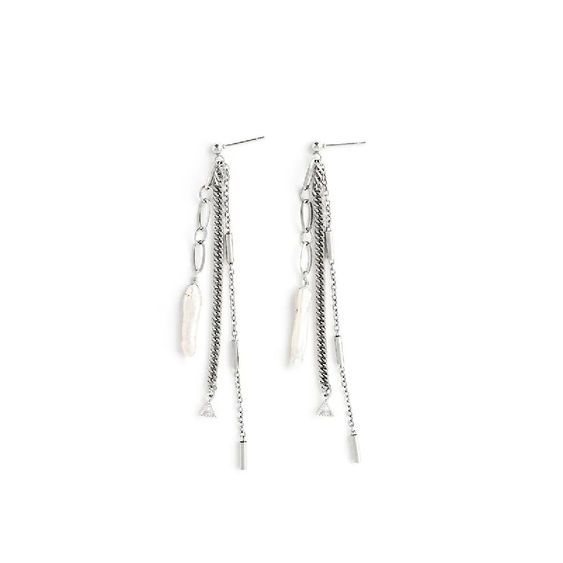 Ladies earrings mid-century modern looks-Trellis Silver Earrings