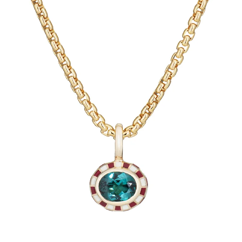 Ladies necklaces Korean fashion styles-Tourmaline Checkered Pendant Necklace