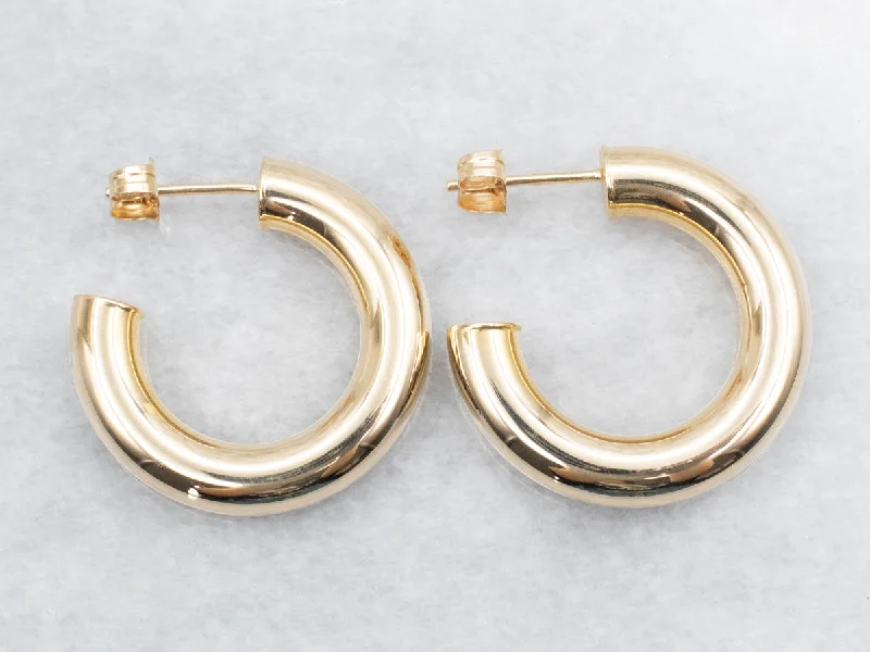 Ladies earrings modern sleek appeal-Chunky Yellow Gold Hoop Earrings