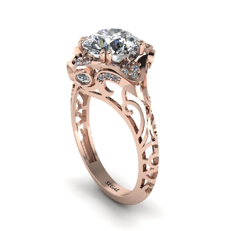 Ladies engagement rings cultural solitaires-Diamond Ornate Filigree Engagement Ring - Evie No. 2