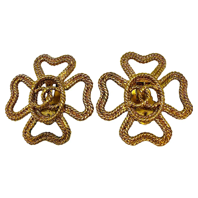 Ladies earrings cushion cut earrings-Chanel 2008 Gold-tone Open Camillia CC Clip-on Earrings