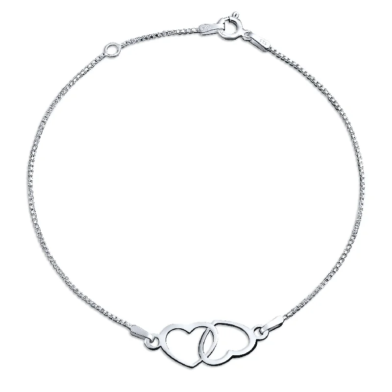 Ladies bracelets charm bracelet looks-Romantic Interlocking Hearts Anklet Ankle Bracelet Sterling Silver 9-10"