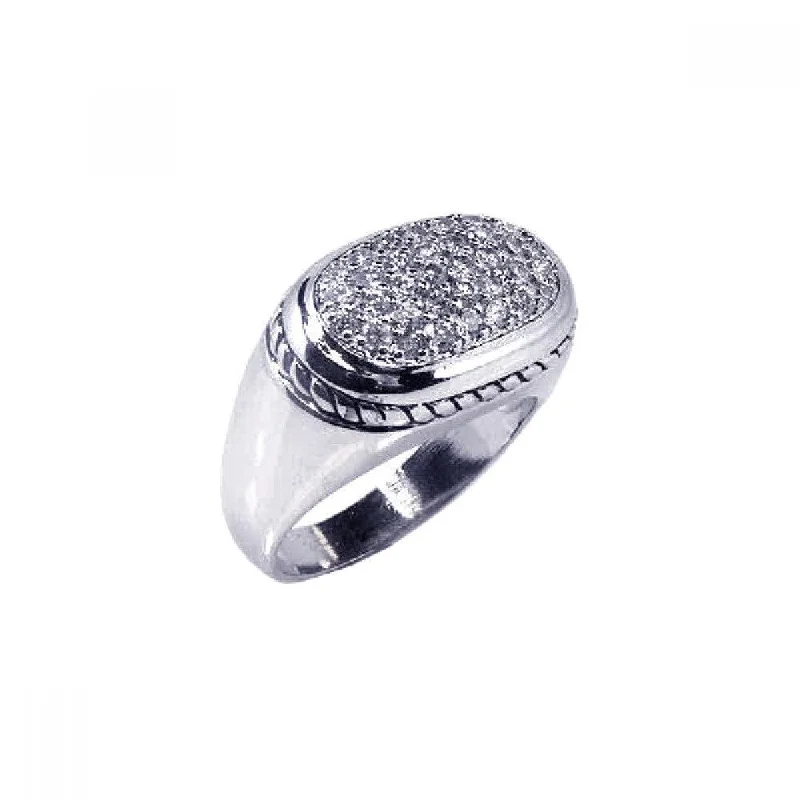 Ladies rings gothic aesthetic appeal-Silver 925 Rhodium Plated Micro Pave Clear CZ Oval Ring - STR00294