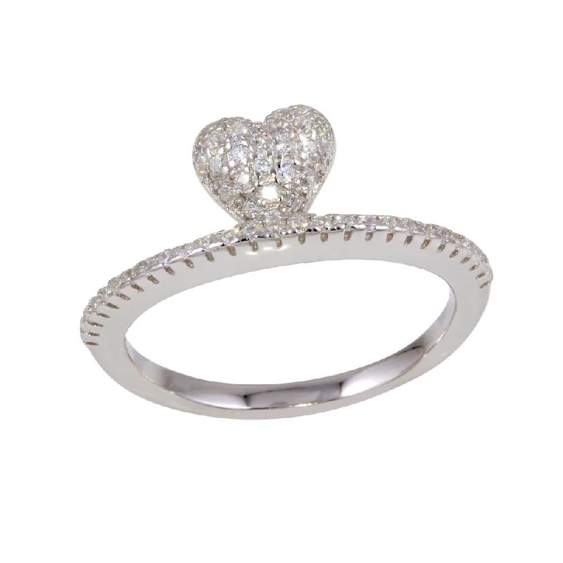 Ladies rings party wear glamour-Rhodium Plated 925 Sterling Silver CZ Heart Ringing - BGR01133