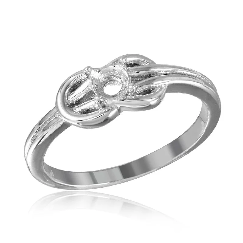 Ladies rings birthstone accent styles-Silver 925 Rhodium Plated Double Knot Single Stone Mounting Ring - BGR01015