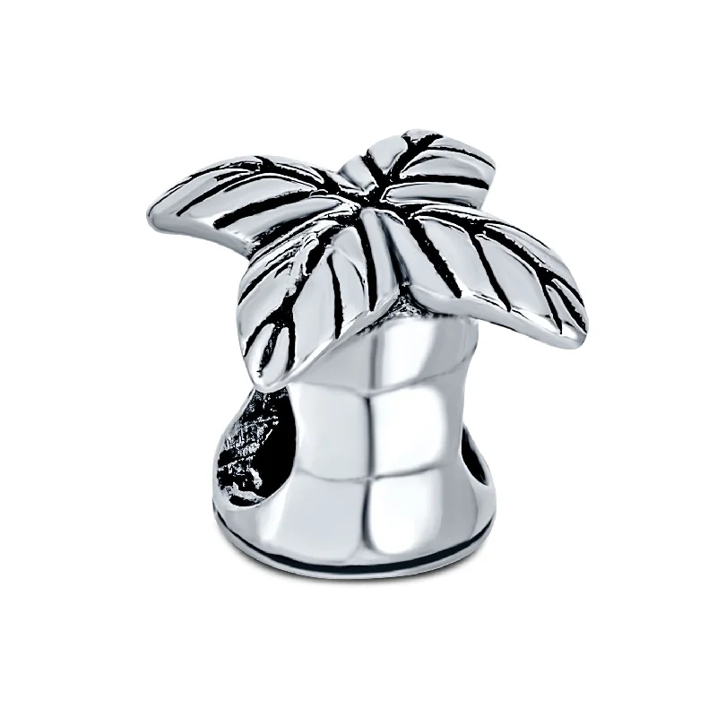 Ladies bracelets chain design classics-Tropical Beach Palm Tree Charm Bead in Oxidized Sterling Silver for Bracelets