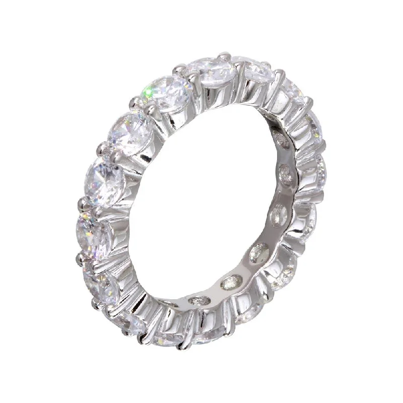 Ladies rings titanium modern designs-Rhodium Plated 925 Sterling Silver CZ Eternity Ring - STR01100