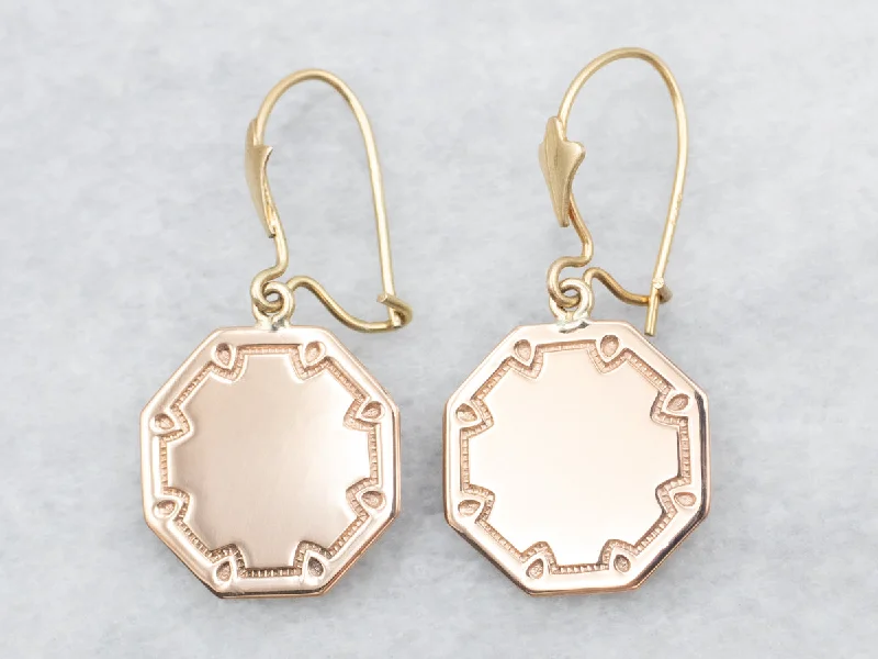 Ladies earrings celestial theme earrings-Rose and Yellow Gold Octagonal Cufflink Conversion Drop Earrings