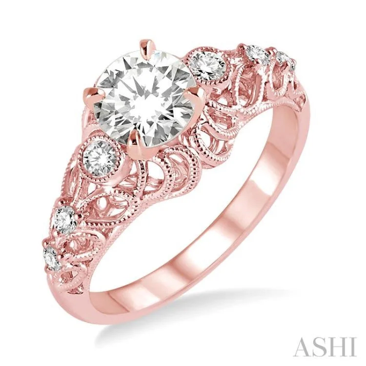 Ladies engagement rings recycled metal styles-1/6 Ctw Diamond Semi-mount Engagement Ring in 14K Rose Gold