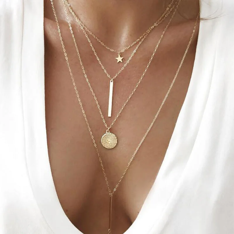 Ladies necklaces perfect gift choices-SEXY SPARKLES Multilayer Layered Layer Long Necklaces Chain for Womens Jewelry