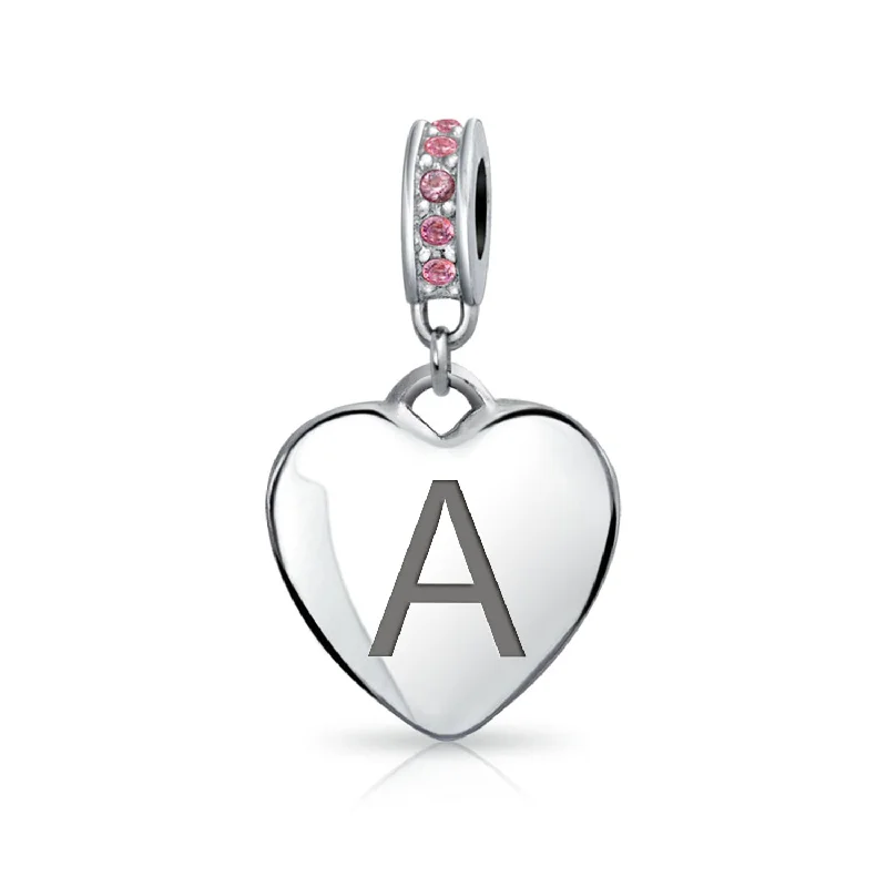 Ladies bracelets expressionist designs-Initial Alphabet Bead Charm Pink Crystal Heart Dangle for European Bracelet