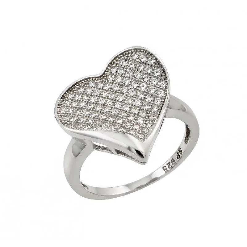 Ladies rings Independence Day designs-Silver 925 Rhodium Plated Micro Pave Set Clear CZ Heart Ring - STR00964