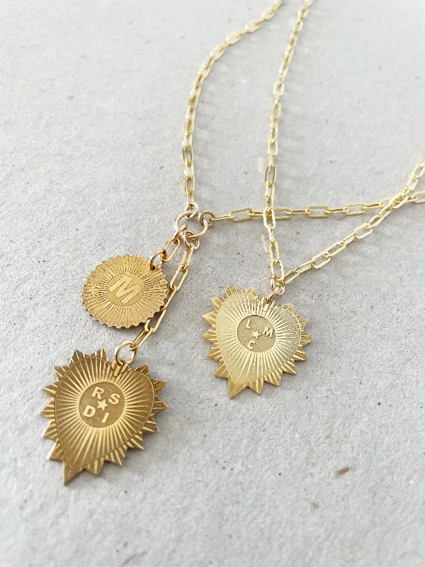 Ladies necklaces rose gold finishes-Vesta Initial and Heart Initials Medallion Necklace