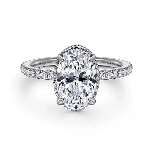 Ladies engagement rings celebrity halo styles-Allesia - 14K White Gold Oval Cut Hidden Halo Diamond Engagement Ring (Setting Only)