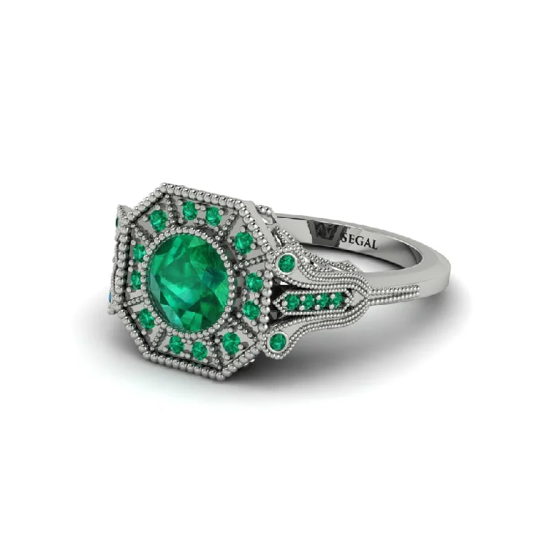 Ladies engagement rings vintage gemstone cuts-Emerald 14K Gold Art Deco Engagement Ring - Erin No. 21