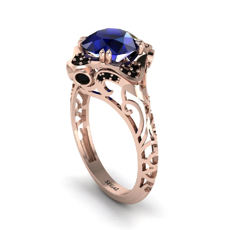 Ladies engagement rings dainty designs-Sapphire Ornate Filigree Engagement Ring - Evie No. 44