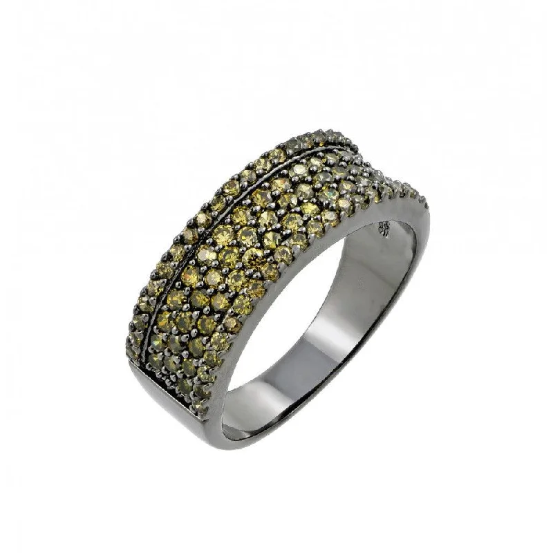 Ladies rings gold-plated finishes-Clearance-Silver 925 Rhodium Plated Green Pave Set CZ Half Ring - BGR00770GRE